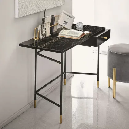 Scrittoio Vanity con top in marmo, cassetto in legno laccato e struttura in acciaio di Bontempi