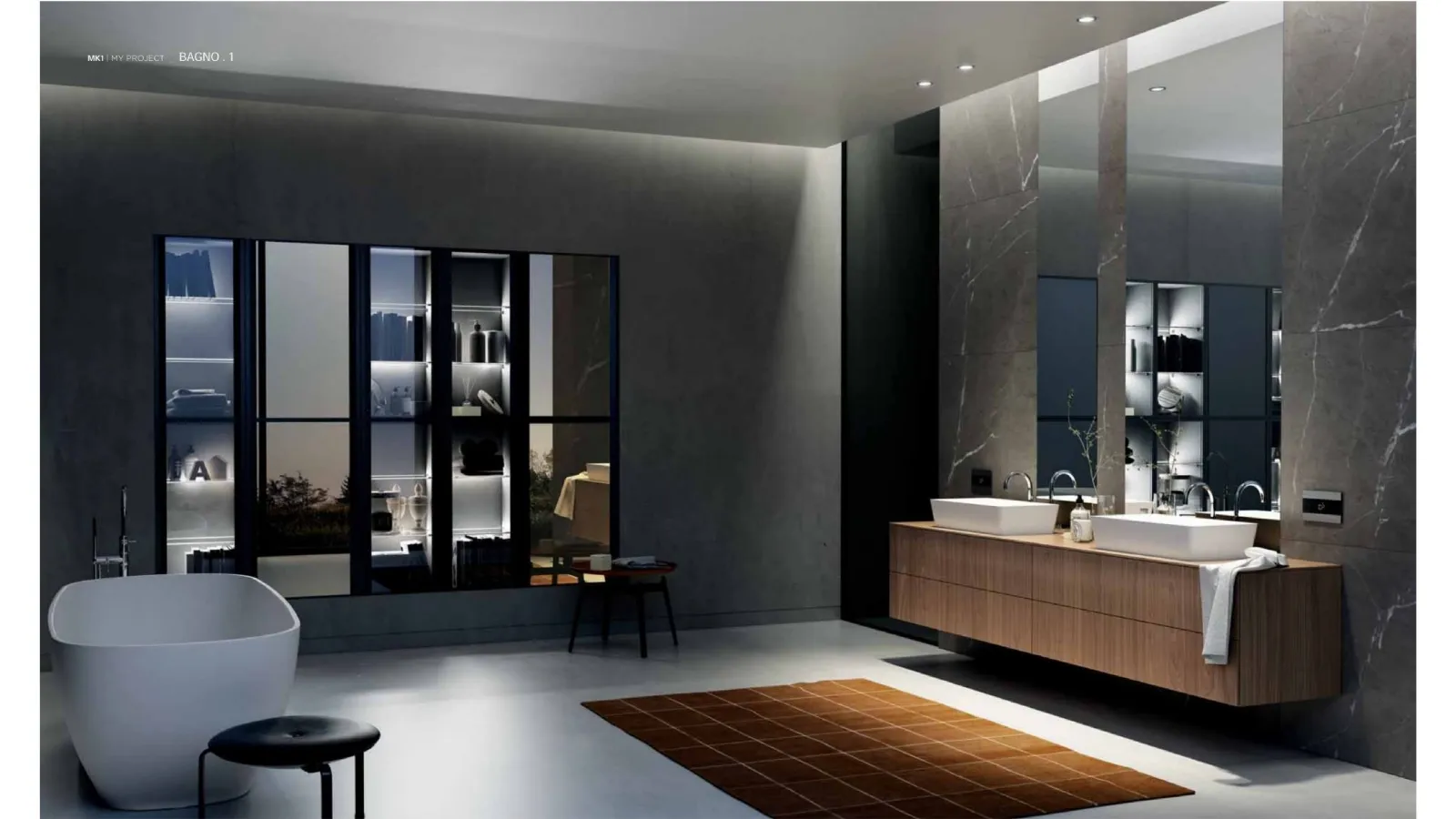 Mobile da Bagno sospeso MK1 01 in Noce Canaletto di Nova Cucina