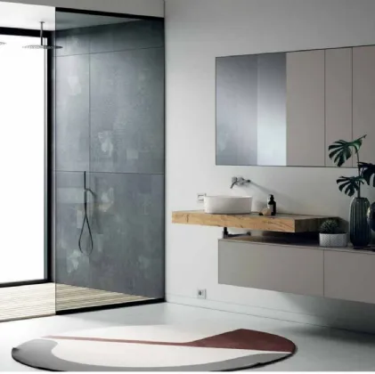 Mobile da Bagno sospeso MK1 03 in laccato opaco e top in Rovere old naturale di Nova Cucina