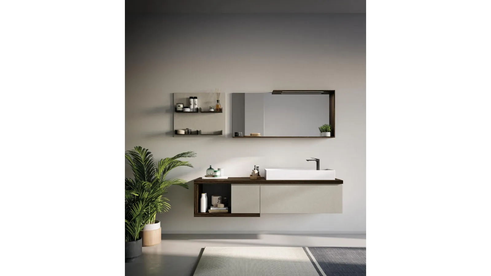 Mobile da Bagno sospeso in laminato Sistema Gola 11 di Puntotre