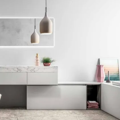 Mobile da Bagno a terra Smart 04 in laccato bianco opaco e laminato marmo di Nova Cucina