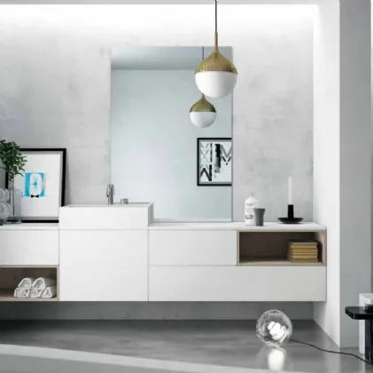 Mobile da Bagno sospeso Smart 02 in laccato bianco opaco di Nova Cucina