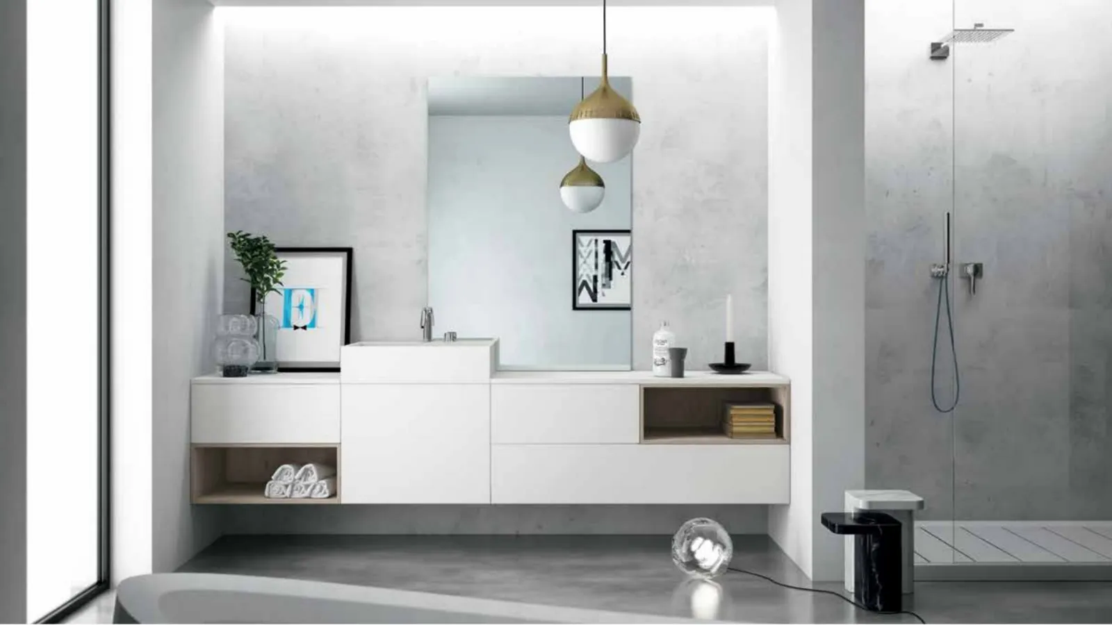 Mobile da Bagno sospeso Smart 02 in laccato bianco opaco di Nova Cucina