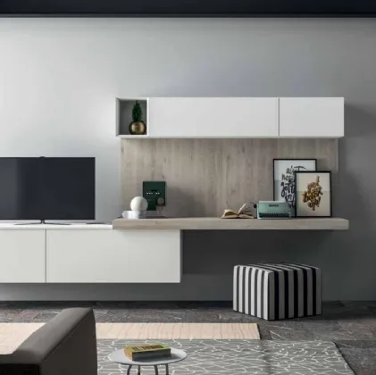 Parete Attrezzata Smart 03 in laminato bianco e effetto legno di Nova Cucina