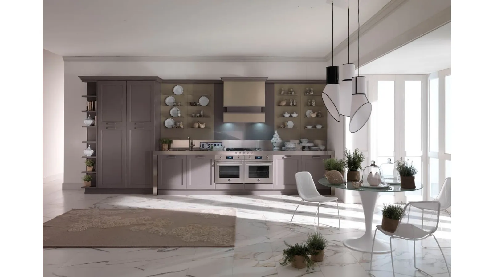 Cucina Classica lineare in legno di frassino laccato grigio opaco Asolo 02 di Dibiesse