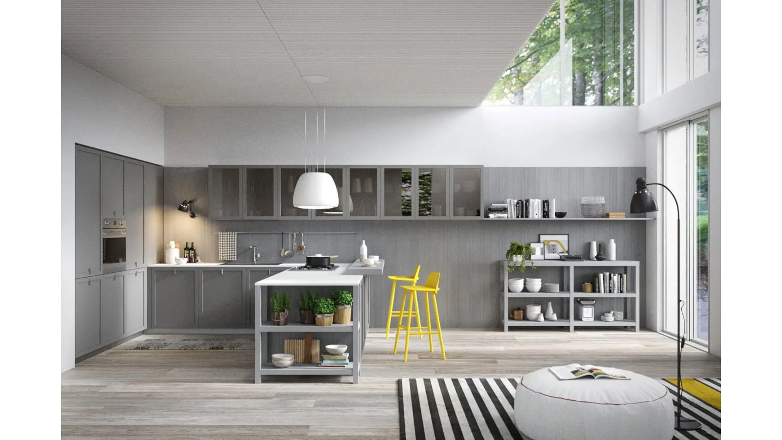 Cucina Classica angolare con penisola in legno laccato grigio opaco Mia 04 di Dibiesse