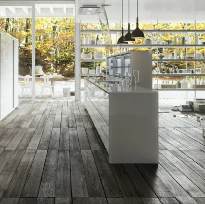 Cucina Design con isola Artematica Vitrum Bianco Lucido di Valcucine