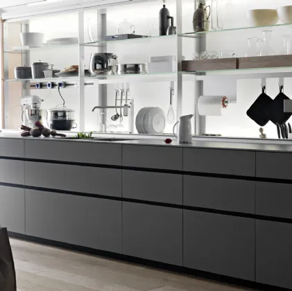 Cucina Design in vetro Artematica Vitrum Grigio Cemento 02 di Valcucine