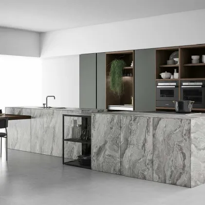 Cucina Design con doppia isola in HPL Pietra Aspen 003 di Doimo Cucine