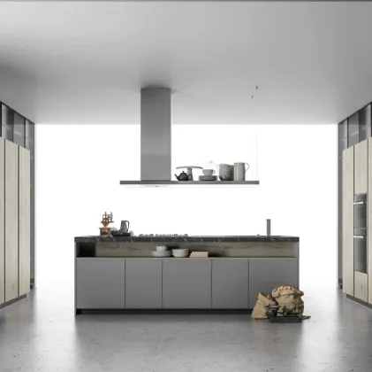 Cucina Design Aspen in Rovere nodato e Vetro grigio di Doimo Cucine