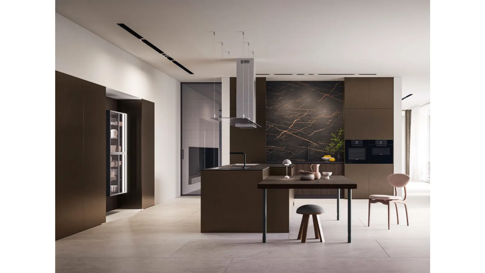 Cucina Design D12 e D23 in Vetro bronzato e Rovere di Doimo Cucine