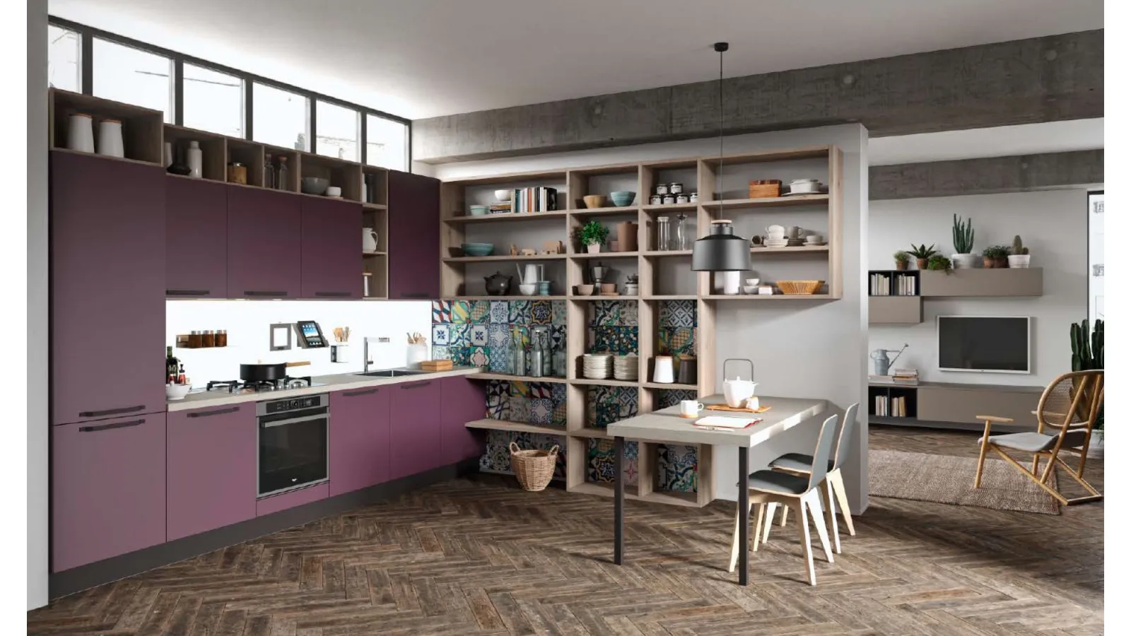 Cucina Design angolare in laccato opaco Melanzana di Aran