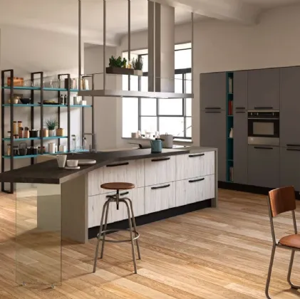 Cucina Design con isola Faro in Rovere sbiancato di Aran