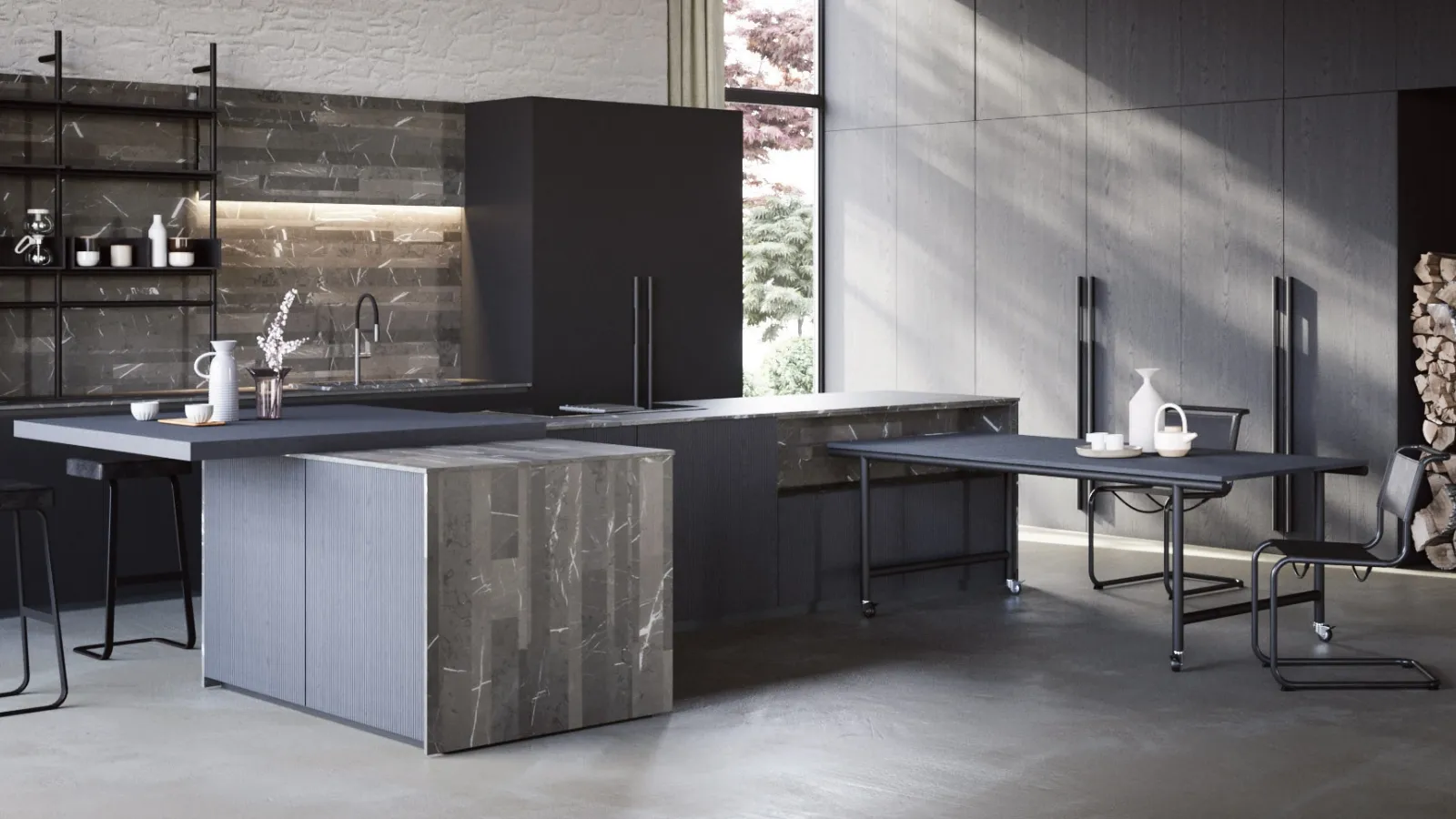 Cucina Design con isola Irori 01 in rovere con top in marmo di Zampieri Cucine