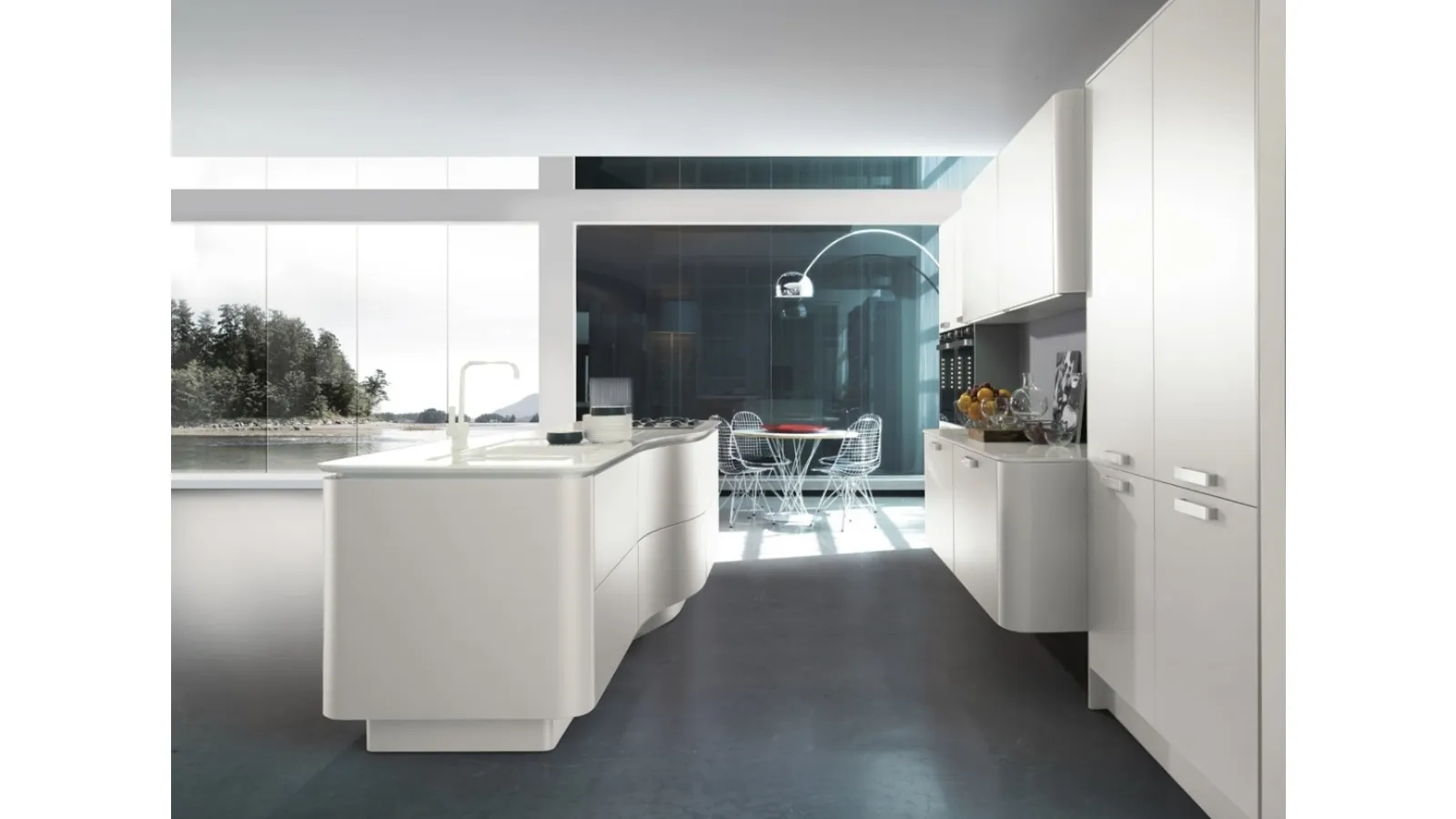 Cucina Design Isola Esse in laccato bianco opaco di Miton