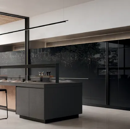 Cucina Design Logica Celata in Vitrum Lucido Nero di Valcucine