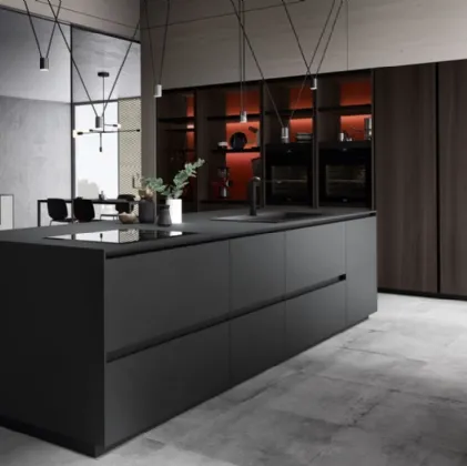 Cucina Design con isola in laminato Fenix finitura nero ingo Ménta 04 di Miton