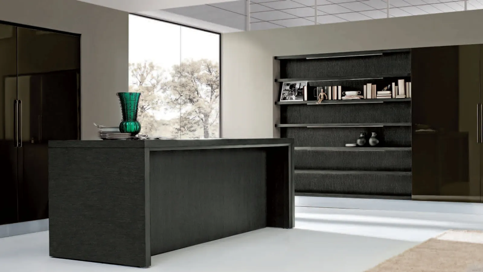 Cucina Design con isola Met Cover in Legno di Rovere Grafite di Aran