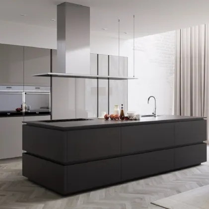 Cucina Design con isola in vetro e laccato Tilo di Miton