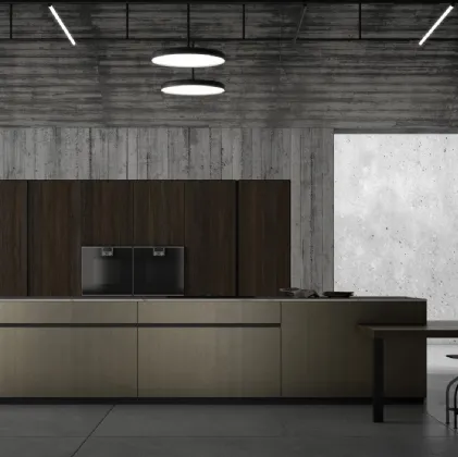 Cucina Design con isola MK1&Kyton Lab4/0 03 in laminato con top in marmo e penisola in rovere termocotto di Nova Cucina