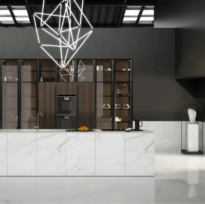 Cucina Design con isola MK1&Kyton Lab4/0 06 in marmo bianco di Nova Cucina