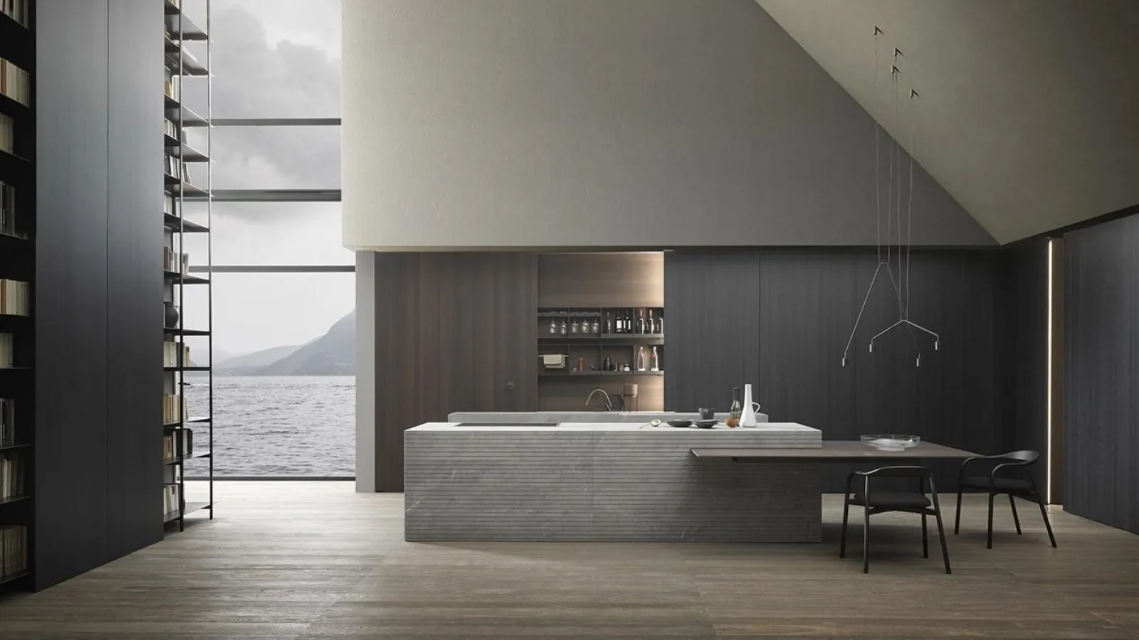 Cucina Design in Pietra Amarula Raw con isola Blade Lab di Modulnova