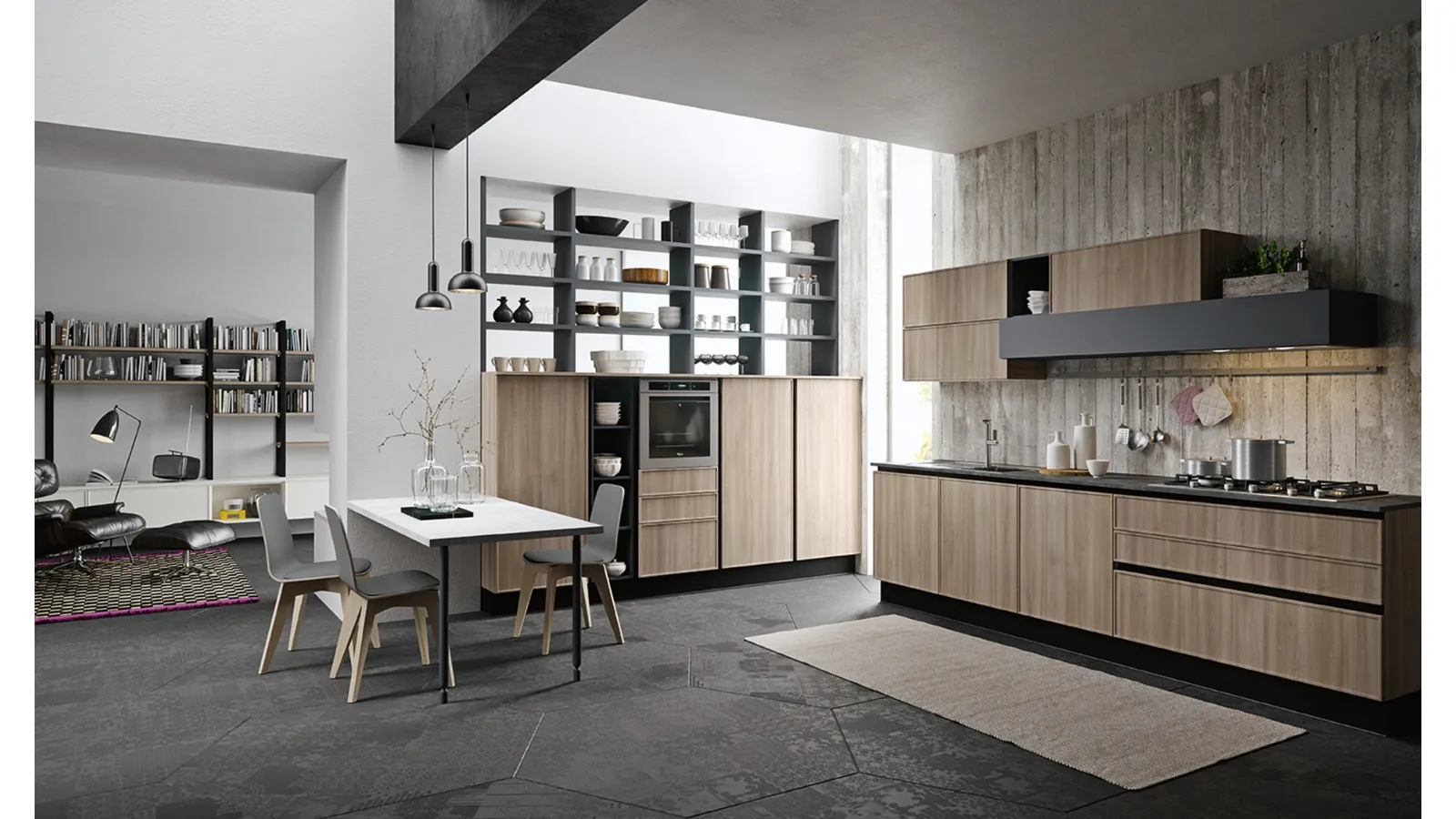 Cucina Design ad angolo Quadro in Noce Grigio e laccato Grigio Londra di Aran