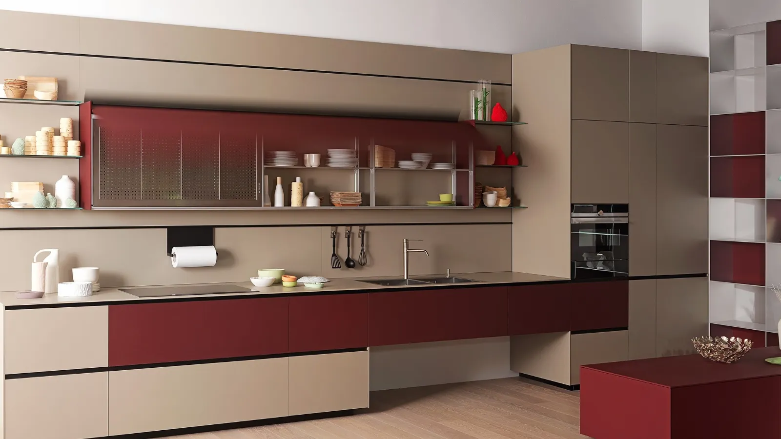 Cucina Design lineare Riciclantica Laminato Grigio Caldo Opaco di Valcucine