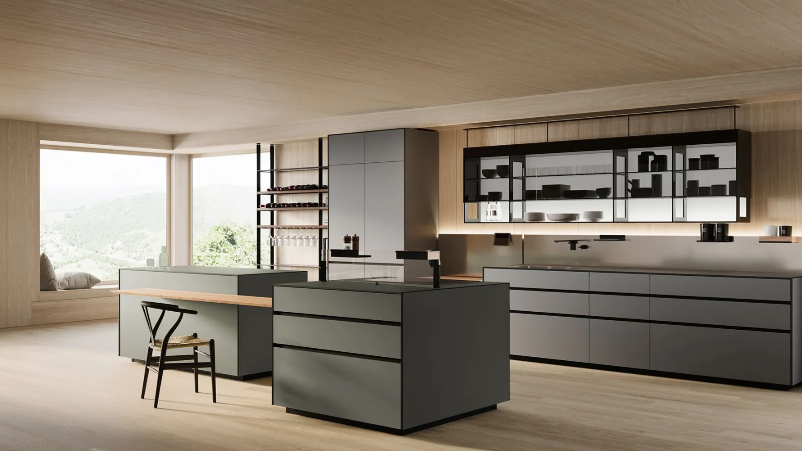 Cucina Design con isola Riciclantica Outline Laminato Seta di Valcucine