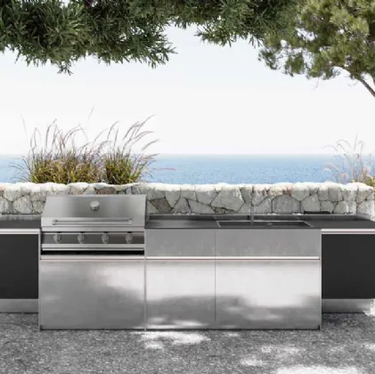 Cucina Design con isola Santorini 1|1 in acciaio inox e gres di Zampieri Cucine