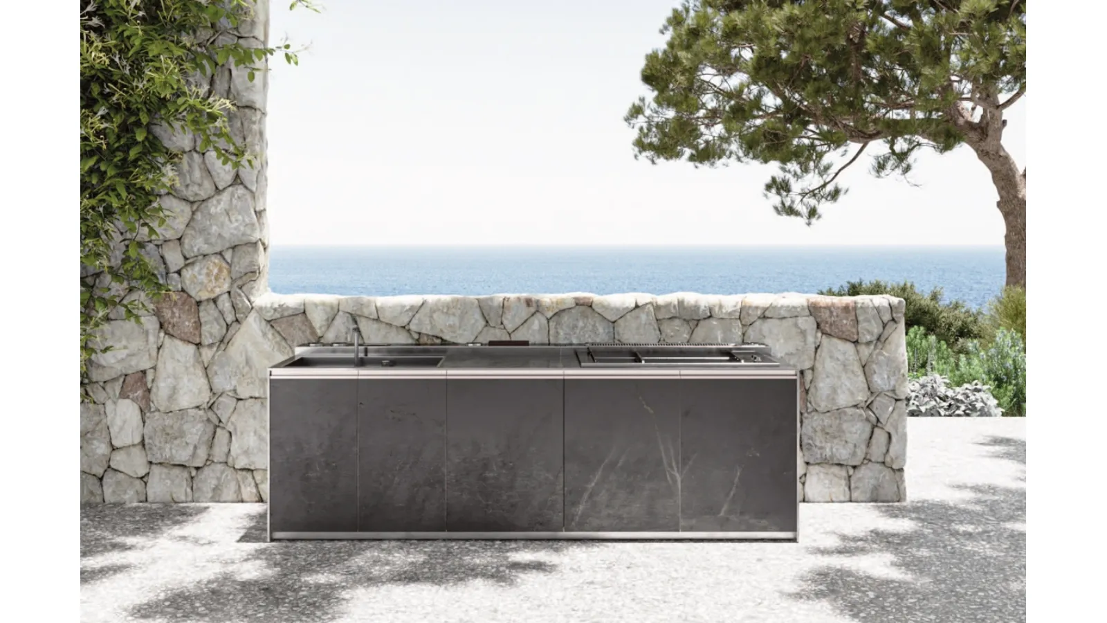 Cucina Design con isola Santorini 1|2 in gres e acciaio inox di Zampieri Cucine