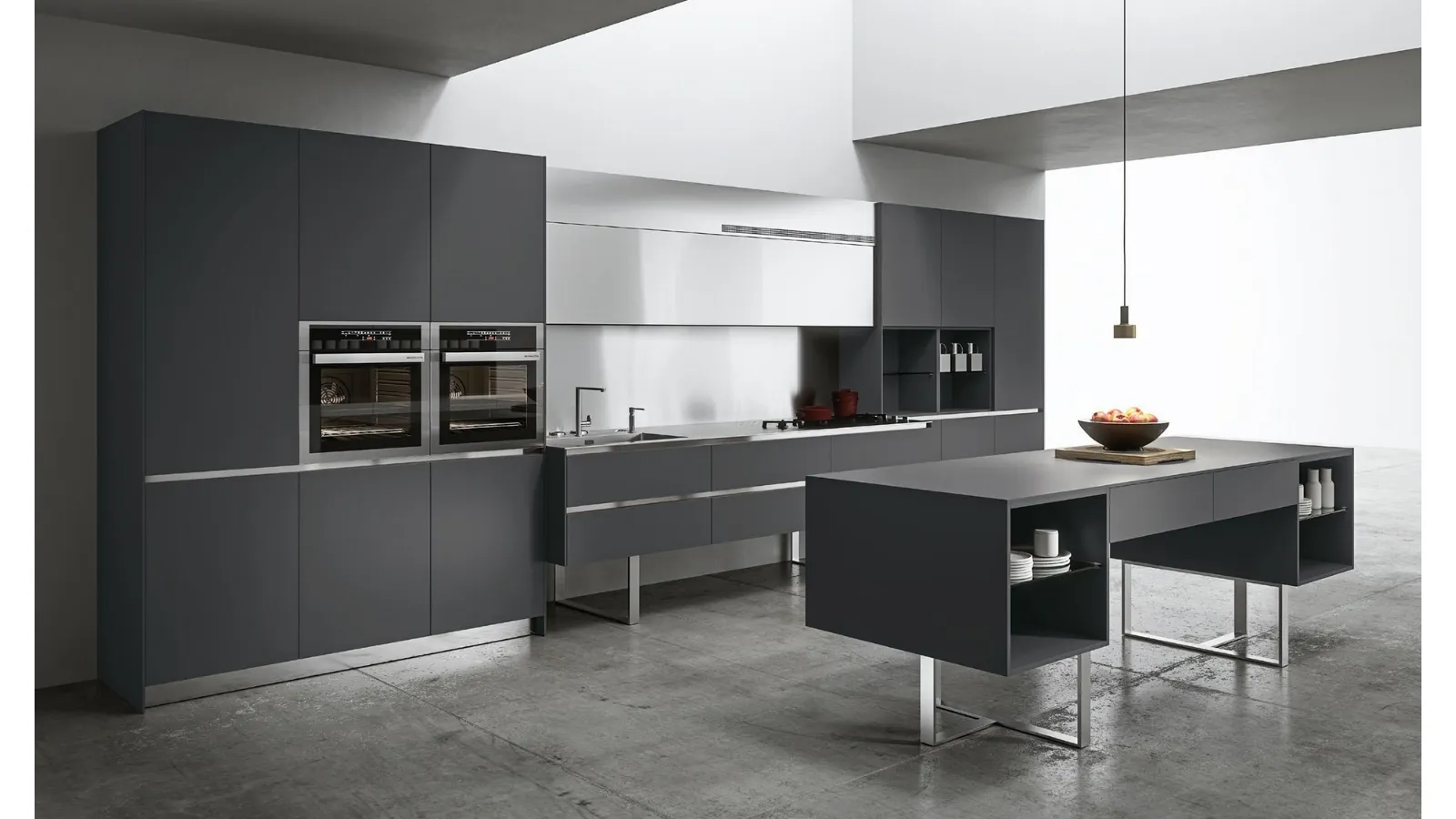 Cucina Design con isola Sipario in Fenix Grigio Bromo di Aran