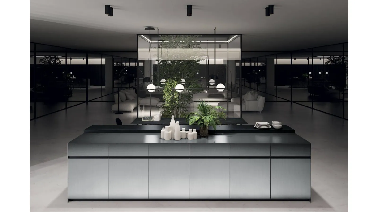 Cucina Design con isola in acciaio inox Smart 5 di Nova Cucina