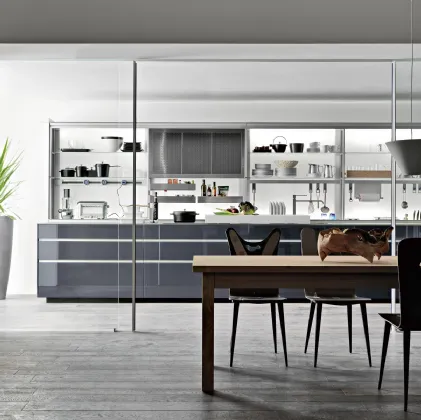 Cucina Design in linea Artematica in vetro lucido Vitrum Blu Aviatore di Valcucine