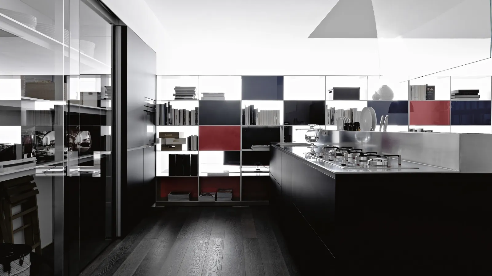 Cucina Design Artematica in vetro temprato opaco Vitrum Nero lavagna di Valcucine