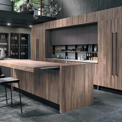 Cucina Design con isola Volare in Legno e Vetro di Aran