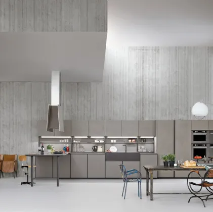 Cucina Design con penisola XP 01 in vetro acidato ed ecomalta di Zampieri Cucine