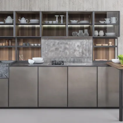 Cucina Design con penisola XP 03 in vetro acidato di Zampieri Cucine