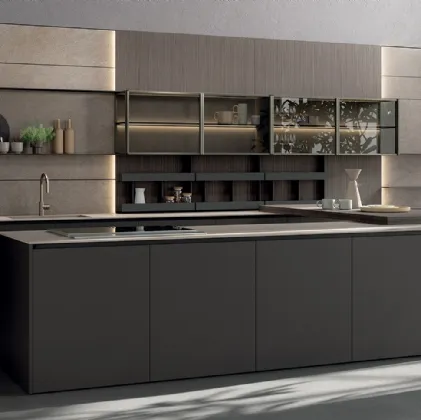 Cucina Design con penisola in laccato opaco e vetro fumé Axis 02 di Zampieri Cucine