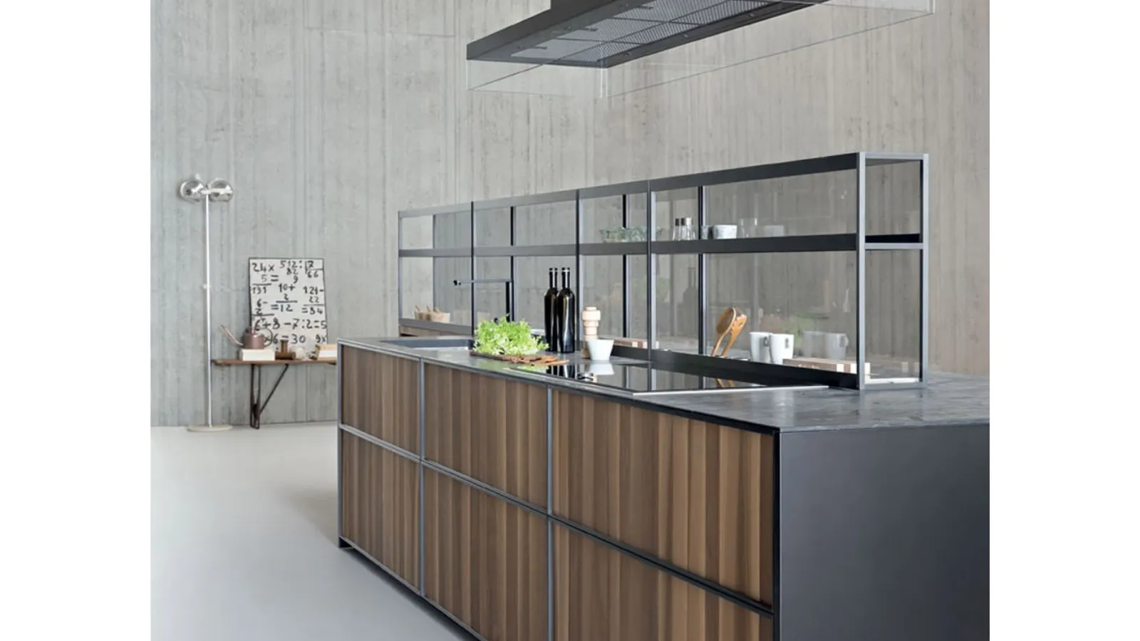 Cucina Design lineare in noce con top in pietra XP 04 di Zampieri Cucine