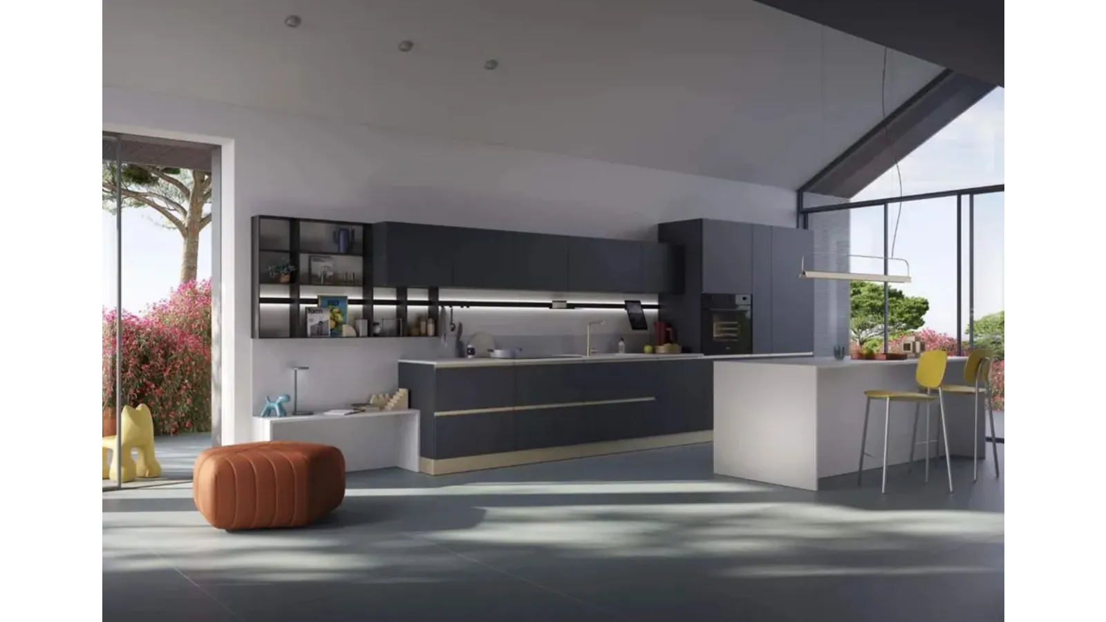 Cucina Moderna con isola Sky Carbon di Ar-Tre