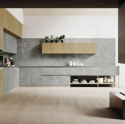 Cucina Moderna angolare AL 32 06 in Gres Pietra e Rovere di Arrex