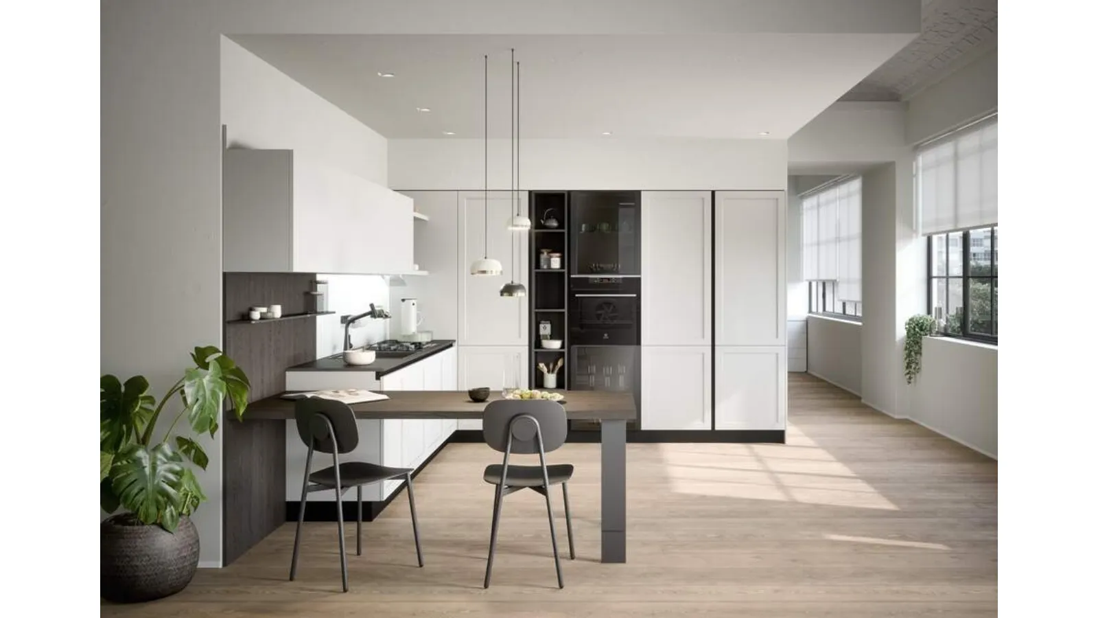 Cucina Moderna angolare con penisola Clio Composizione 02 di Prima Cucine