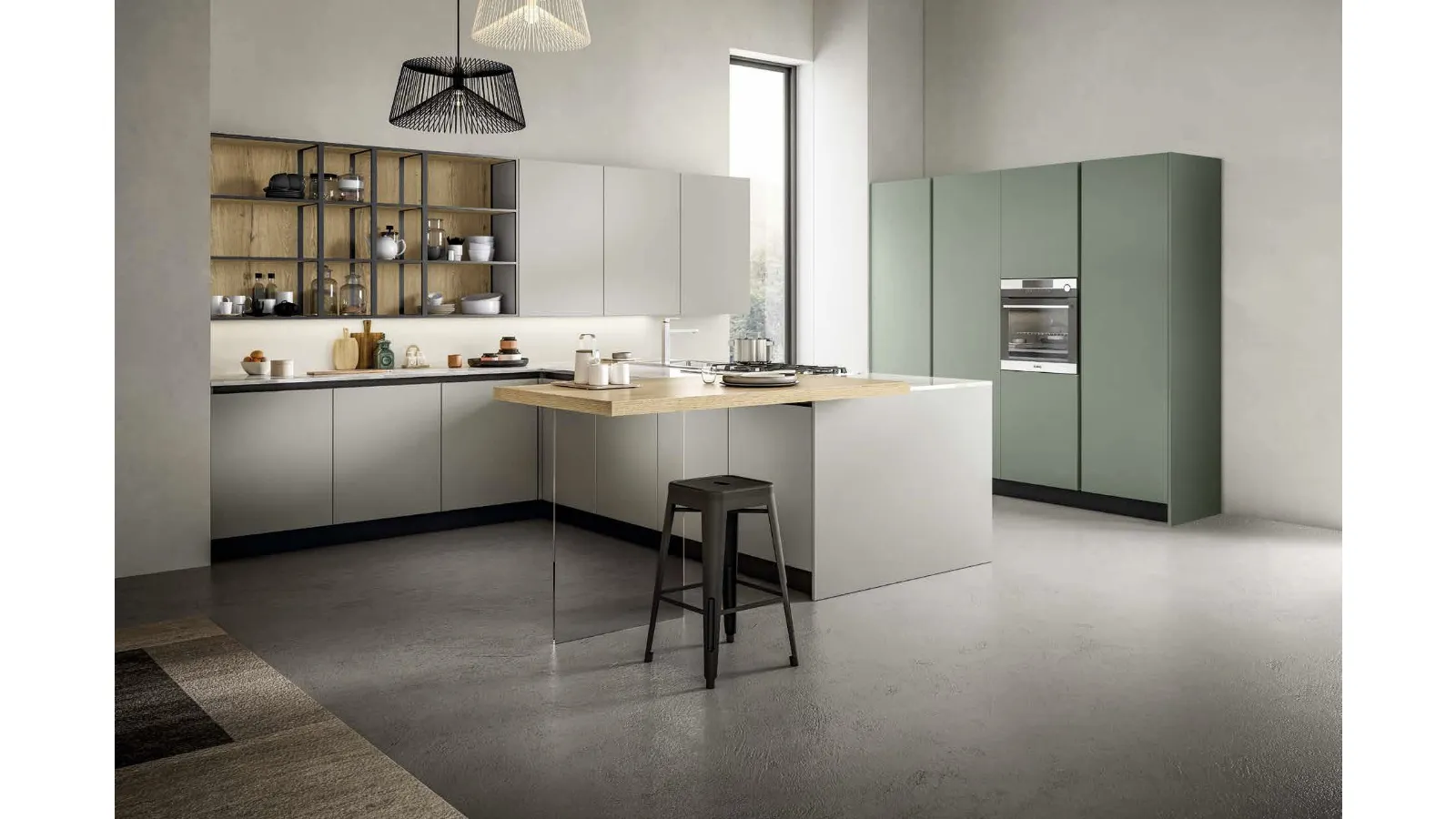 Cucina Moderna con penisola in laccato e laminato Cloe 04 di Arredo3