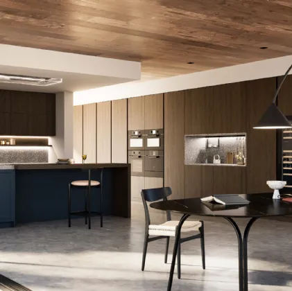 Cucina Moderna D23 laccato Blu e Rovere di Doimo Cucine