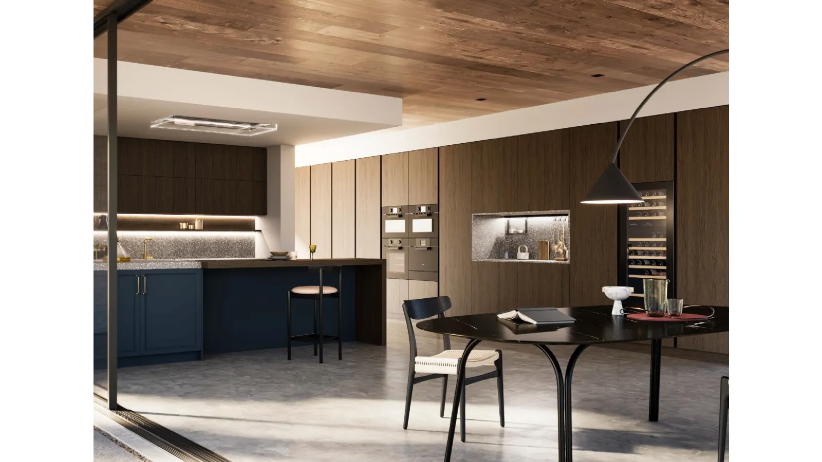 Cucina Moderna D23 laccato Blu e Rovere di Doimo Cucine