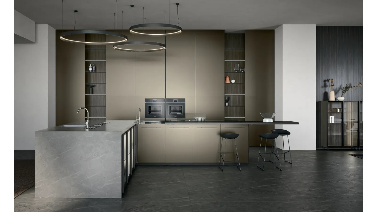 Cucina Moderna Filo 02 con ante verniciate a polvere Vega e finitura Palladio natural Stone di Dibiesse