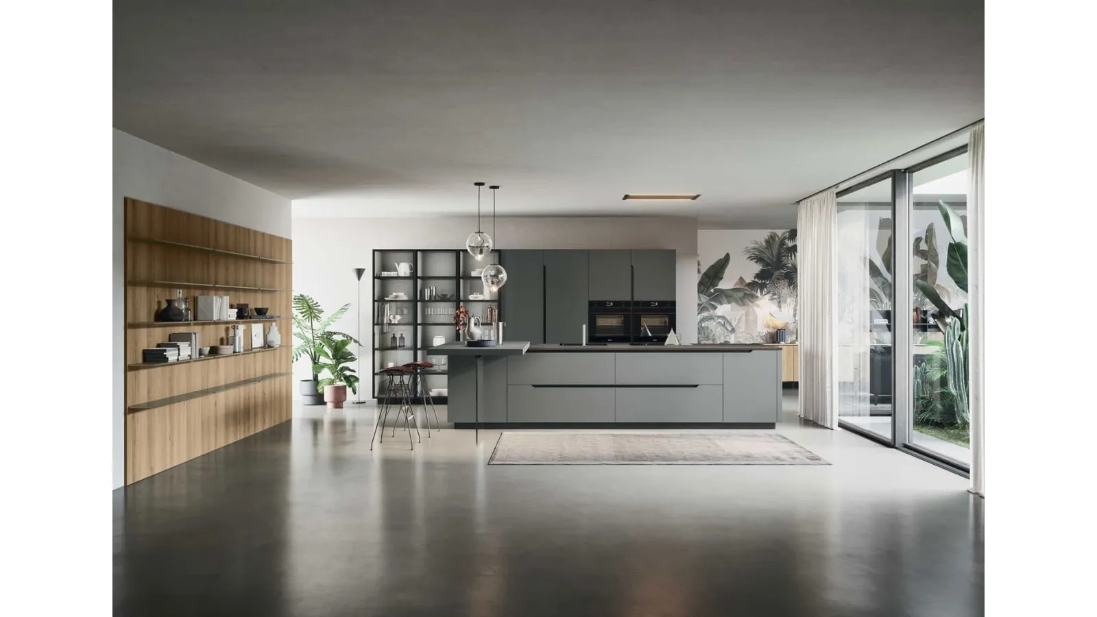 Cucina Moderna con isola Lesmo 01 in laccato opaco Grigio di Dibiesse