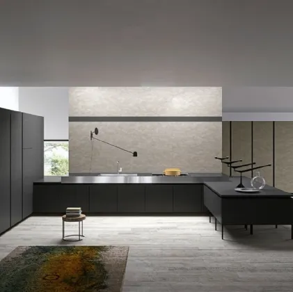 Cucina Moderna con penisola Vestimi 03 finitura Fenix NTM Ingo Nero di Dibiesse