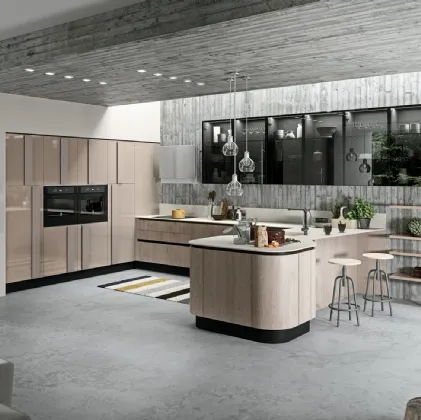 Cucina Moderna con penisola Erika in LPL Rovere cipria di Aran